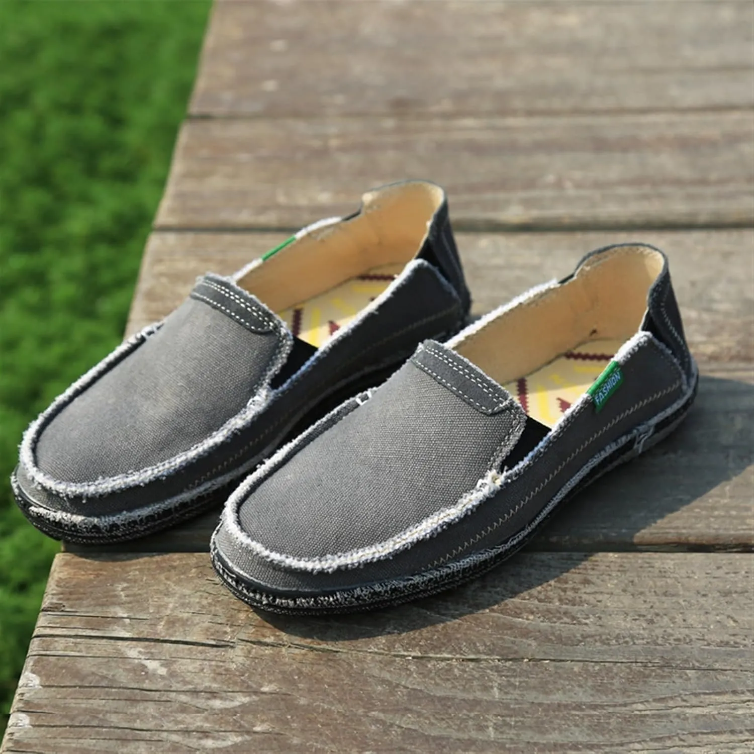 Denim Cloth Washed Loafers for Men's Vintage Slip On Round top Lightweight Casual Shoes Low Top WearResistant Elastic Band Walking Flat Slippers