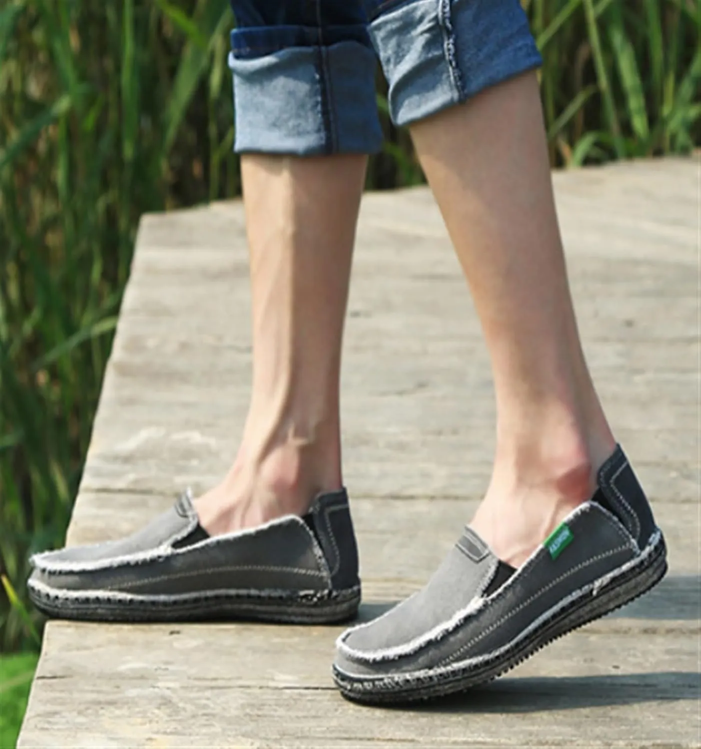 Denim Cloth Washed Loafers for Men's Vintage Slip On Round top Lightweight Casual Shoes Low Top WearResistant Elastic Band Walking Flat Slippers
