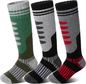 DoSmart Kids Merino Wool Ski Socks 3 Pairs Boys Girls Thermal Winter Thick Warm Cozy Boot Socks for Skiing Snowboarding