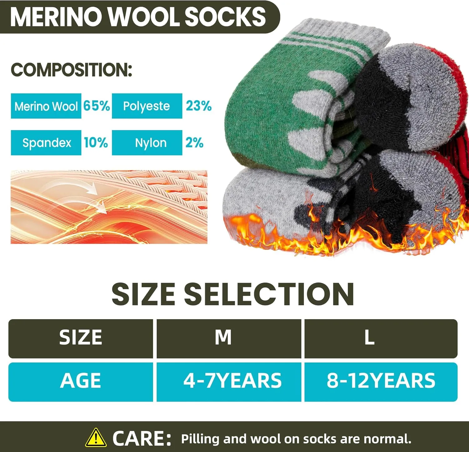 DoSmart Kids Merino Wool Ski Socks 3 Pairs Boys Girls Thermal Winter Thick Warm Cozy Boot Socks for Skiing Snowboarding
