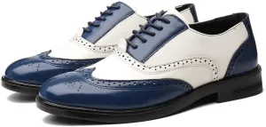 Dress Oxford for Men Lace Up Brogue Embossed Wing tip Two Tone Vegan Leather Oxford Shoes Anti-Slip Block Heel Low Top Slip Resistant Prom