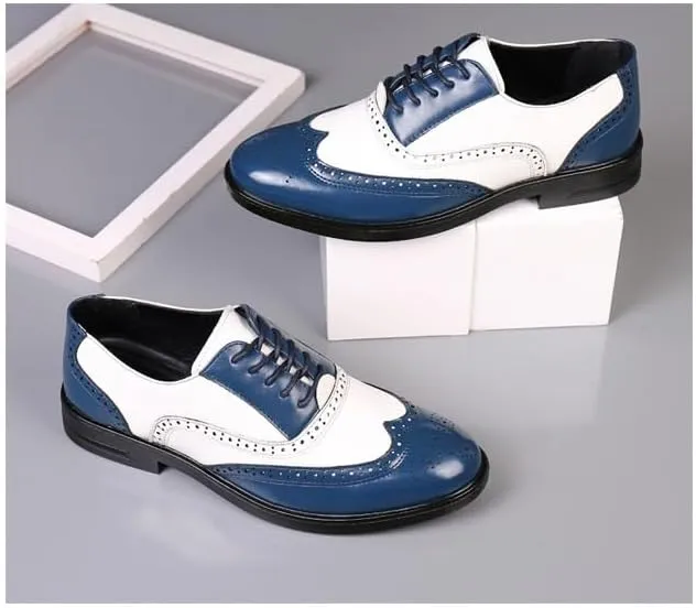 Dress Oxford for Men Lace Up Brogue Embossed Wing tip Two Tone Vegan Leather Oxford Shoes Anti-Slip Block Heel Low Top Slip Resistant Prom