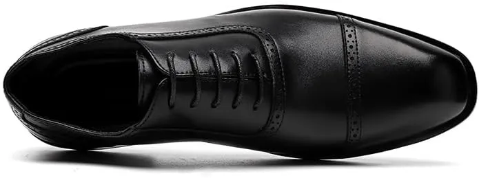 Dress Oxford for Men Lace Up Plain Burnished Toe Brogue Vegan Leather Cap Toe Non Slip Resistant Block Heel Classic