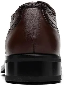 Dress Oxford for Men Lace Up Plain Burnished Toe Brogue Vegan Leather Cap Toe Non Slip Resistant Block Heel Classic