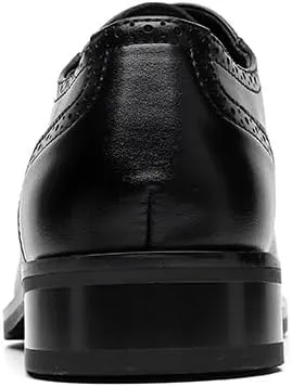 Dress Oxford for Men Lace Up Plain Burnished Toe Brogue Vegan Leather Cap Toe Non Slip Resistant Block Heel Classic