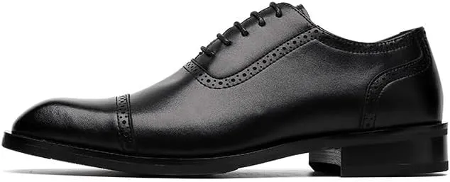 Dress Oxford for Men Lace Up Plain Burnished Toe Brogue Vegan Leather Cap Toe Non Slip Resistant Block Heel Classic