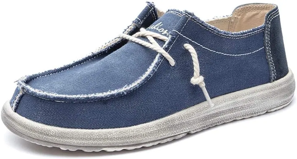 Driving Loafer for Men Boat Moccasins Lace Up Style Canvas Material Simple Casual Round Toe