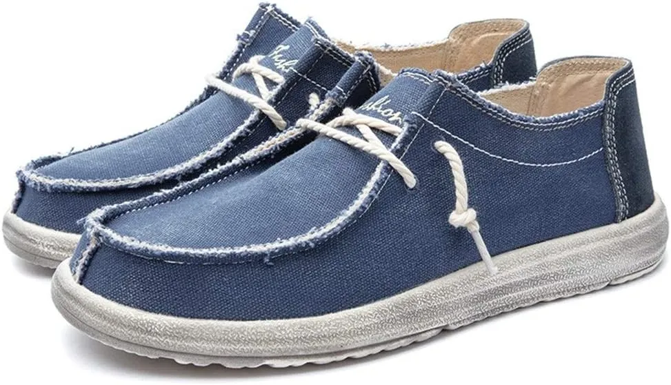 Driving Loafer for Men Boat Moccasins Lace Up Style Canvas Material Simple Casual Round Toe