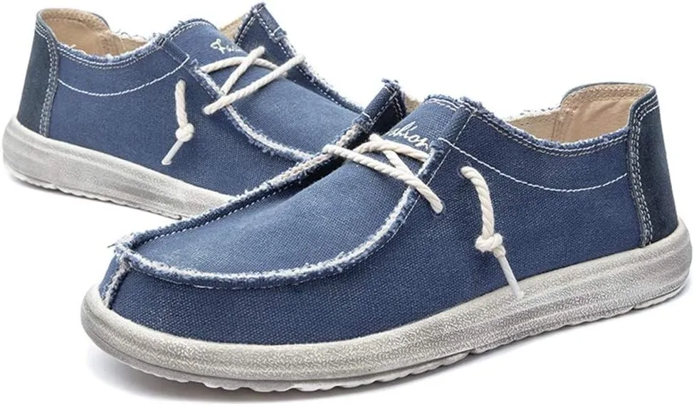 Driving Loafer for Men Boat Moccasins Lace Up Style Canvas Material Simple Casual Round Toe