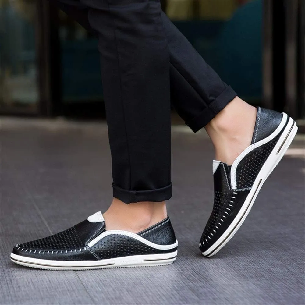Driving Loafer for Men Boat Moccasins Slip On Style OX Leather Lightweight Breathable Hollow Vamp