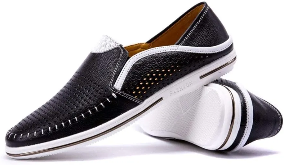 Driving Loafer for Men Boat Moccasins Slip On Style OX Leather Lightweight Breathable Hollow Vamp