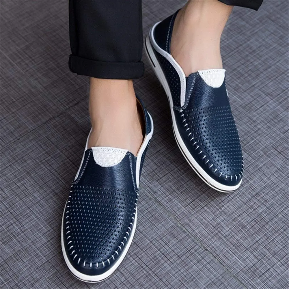 Driving Loafer for Men Boat Moccasins Slip On Style OX Leather Lightweight Breathable Hollow Vamp