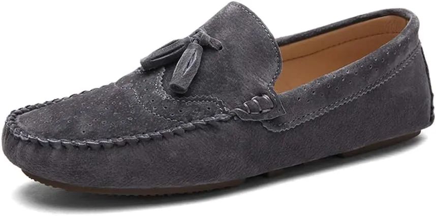 Driving Loafer for Men Boat Moccasins Slip On Style Pigskin Leather Classic Fringe Breathable Solid Color