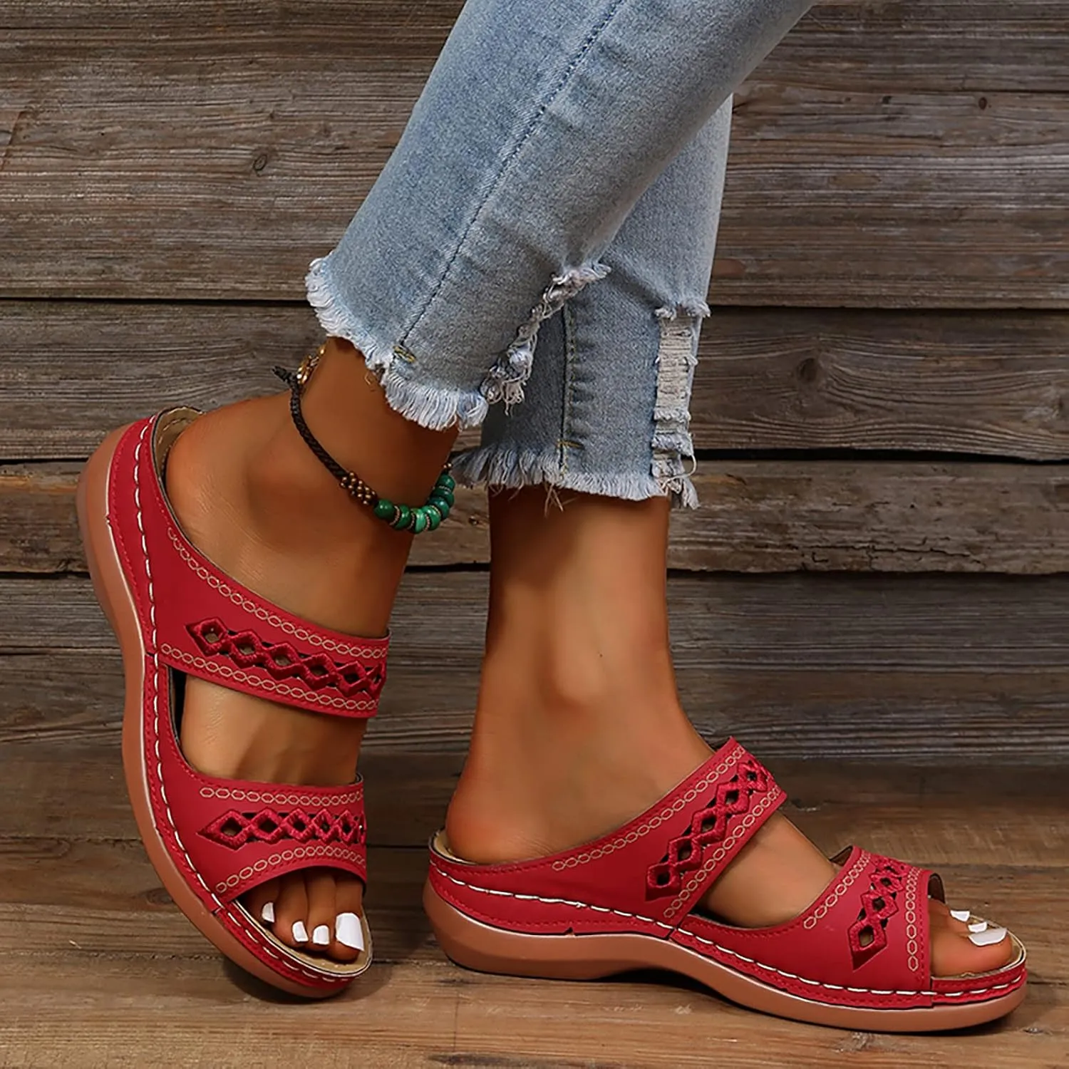 Eduavar Wedge Sandals for Women Dressy, Womens Sandals Comfortable Slip On Sandals Open Toe Slip On Walking Sandals Shoes