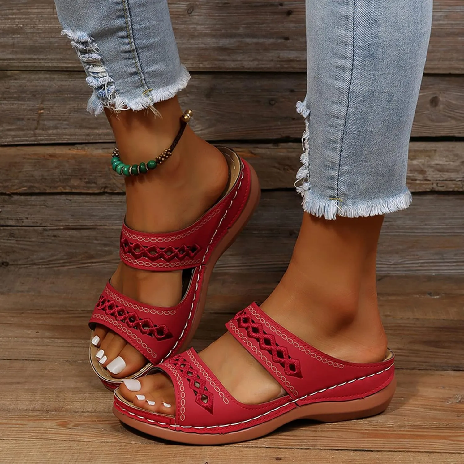 Eduavar Wedge Sandals for Women Dressy, Womens Sandals Comfortable Slip On Sandals Open Toe Slip On Walking Sandals Shoes