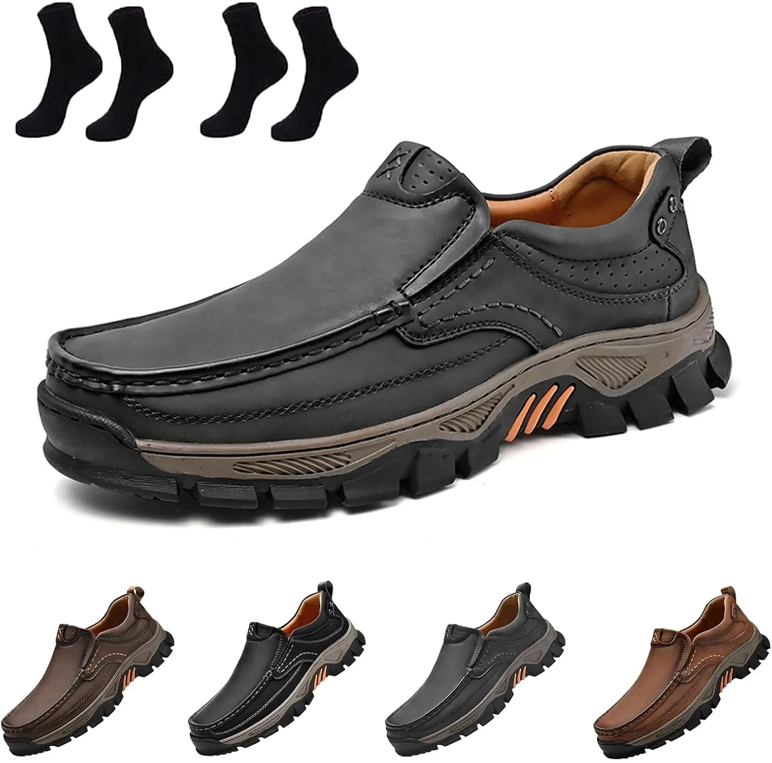 Enjerr Orthopedic Shoes Men, Men's Slip-On Orthopedic Hands-Free Genuine Leather Slip on Loafers, Enjerr Hiking Shoes