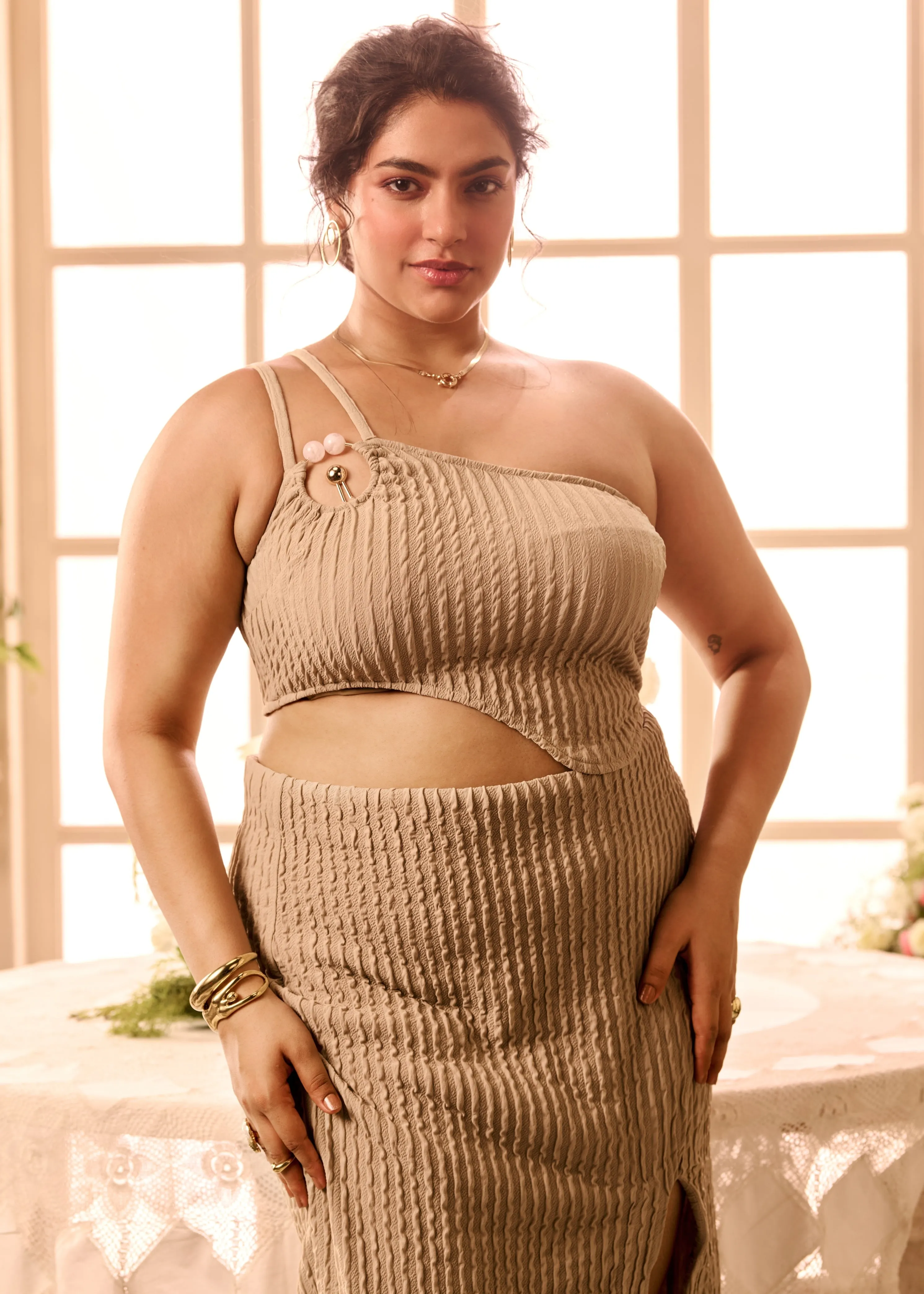 Euphemie Beige Knit Embellished Top