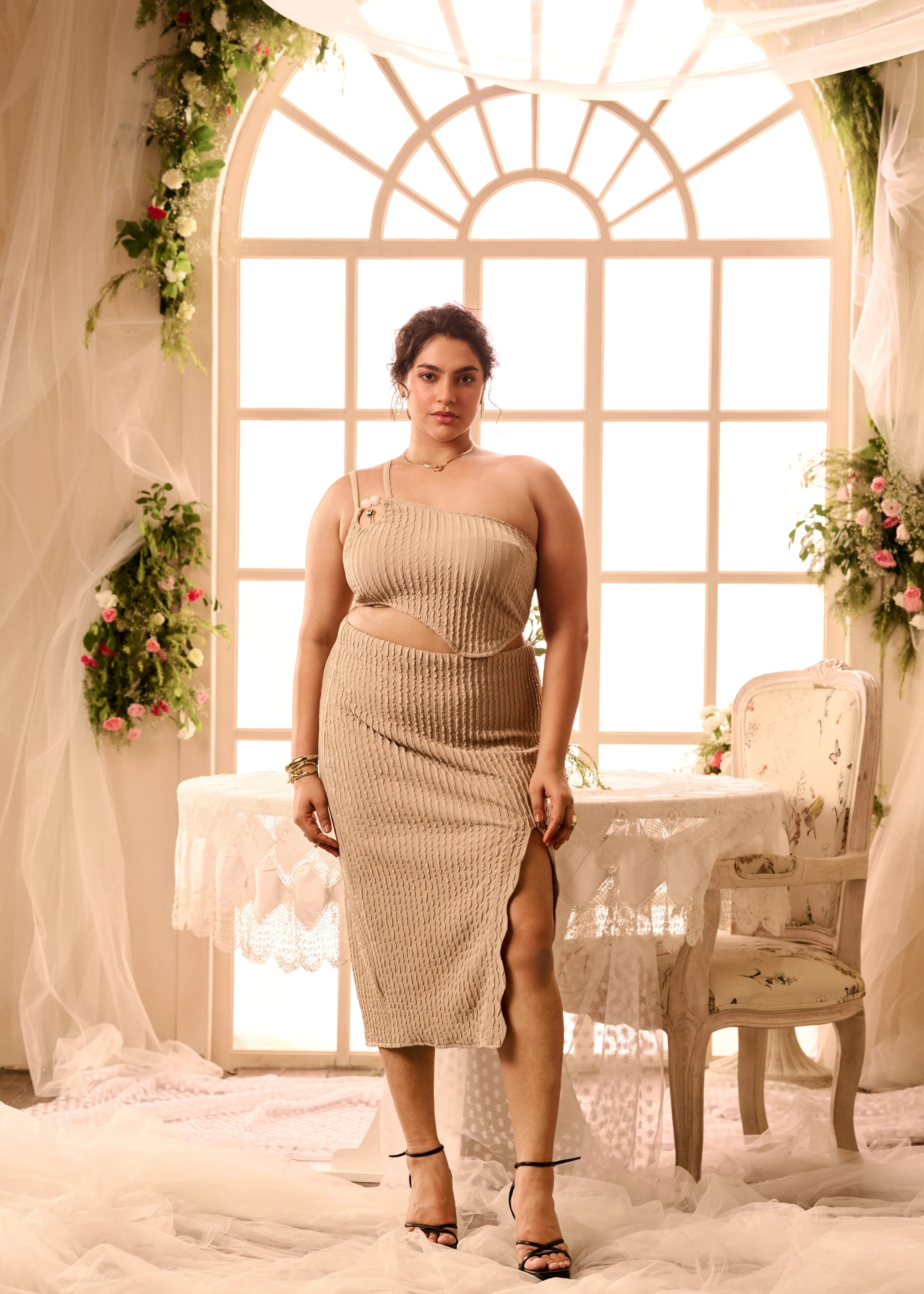 Euphemie Beige Knit Embellished Top