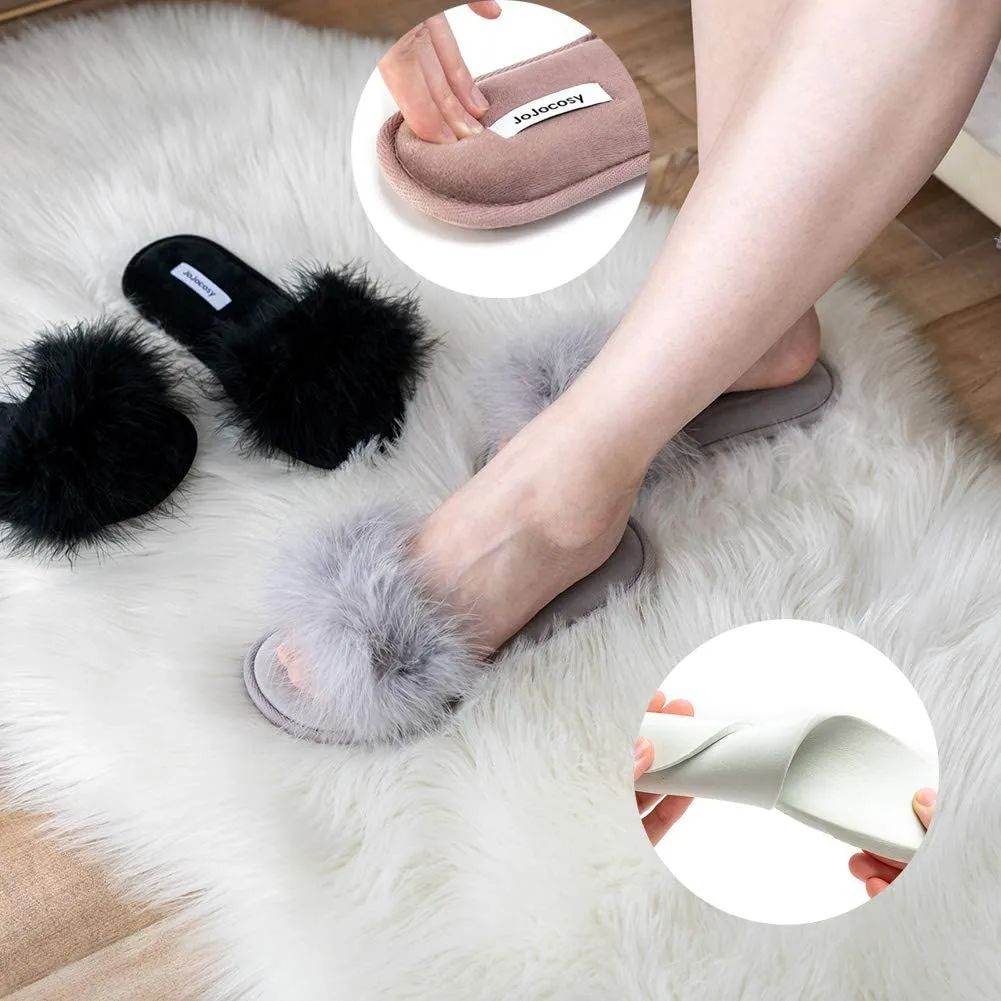 Extreme Plush Lady??s Sexy Slip-on Comfortable Slippers Women??s Fluffy Indoor Open-toe Scuff