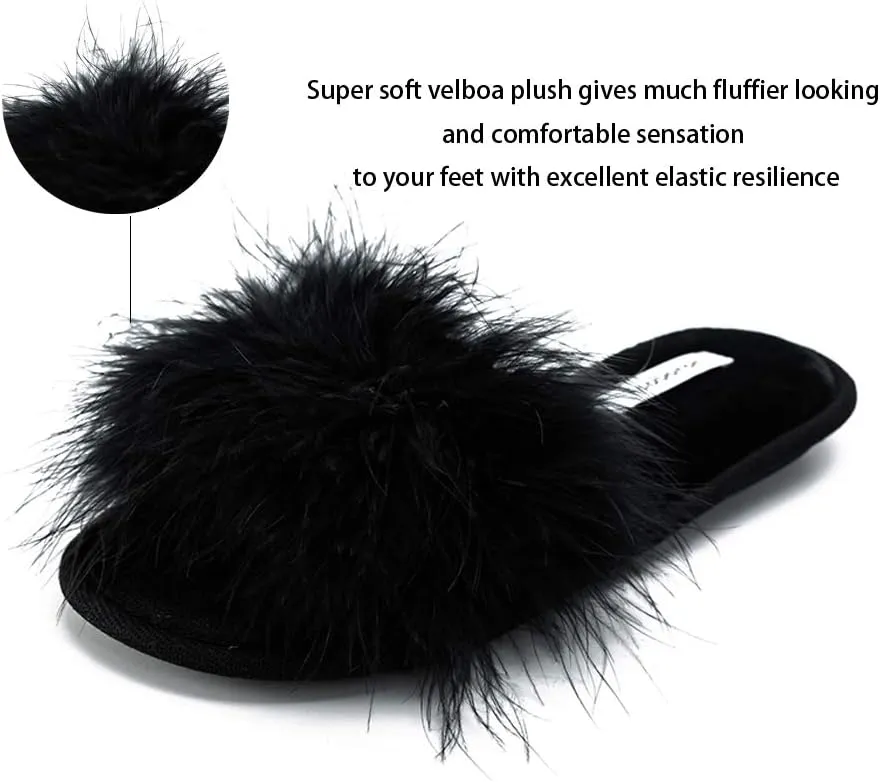 Extreme Plush Lady??s Sexy Slip-on Comfortable Slippers Women??s Fluffy Indoor Open-toe Scuff
