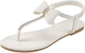 Fashion Flat Bottom Big Size Toe Shiny Bow Rhinestone Spring Summer Women's Bling Shoes for Women Rhinestones Sandals