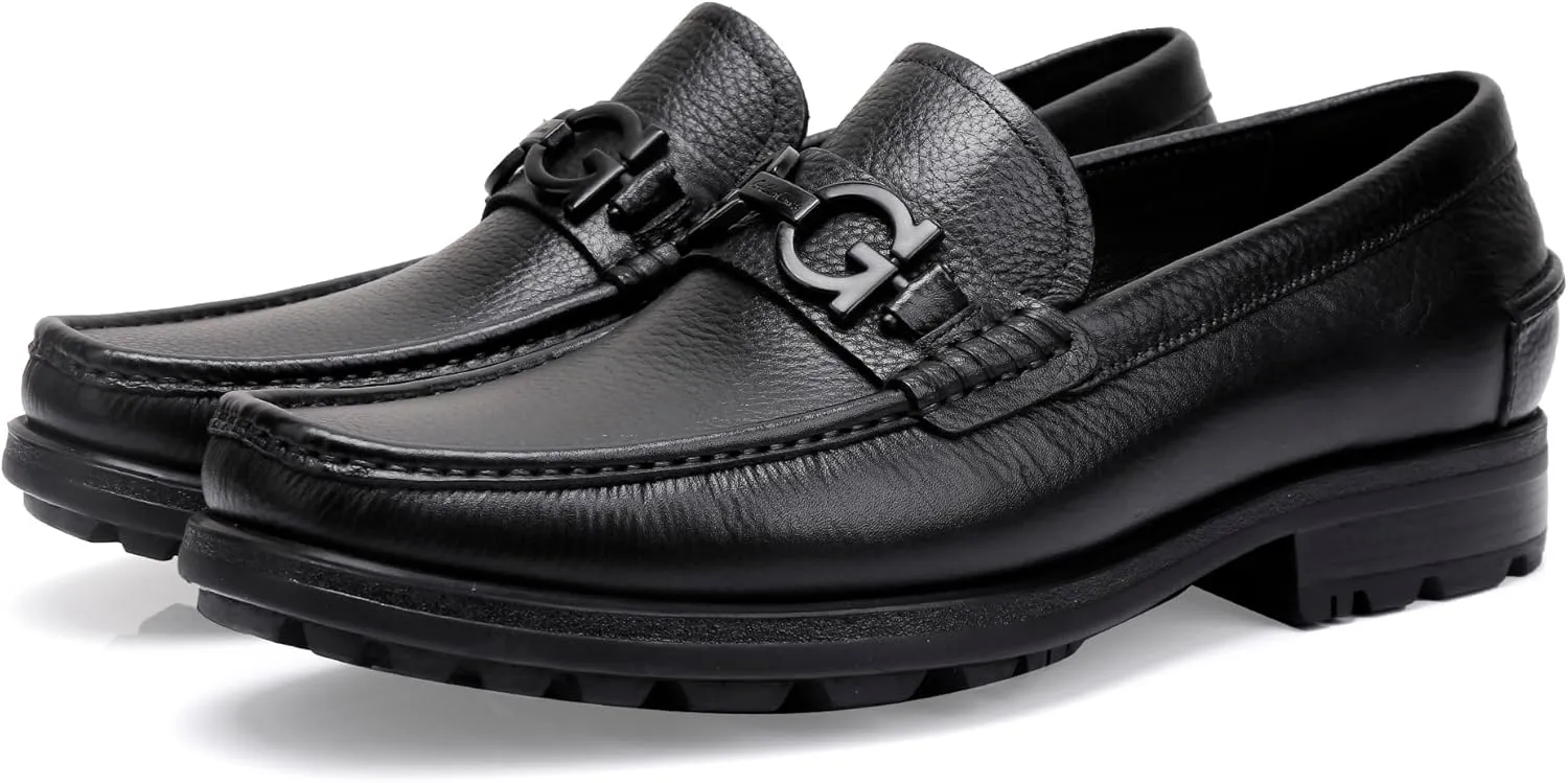 Fashion Leather Loafers for Mens, Classic Buckle Slip On Dress Shoes for Mens Casual Party Shoes Business Slip-on Dress Loafers