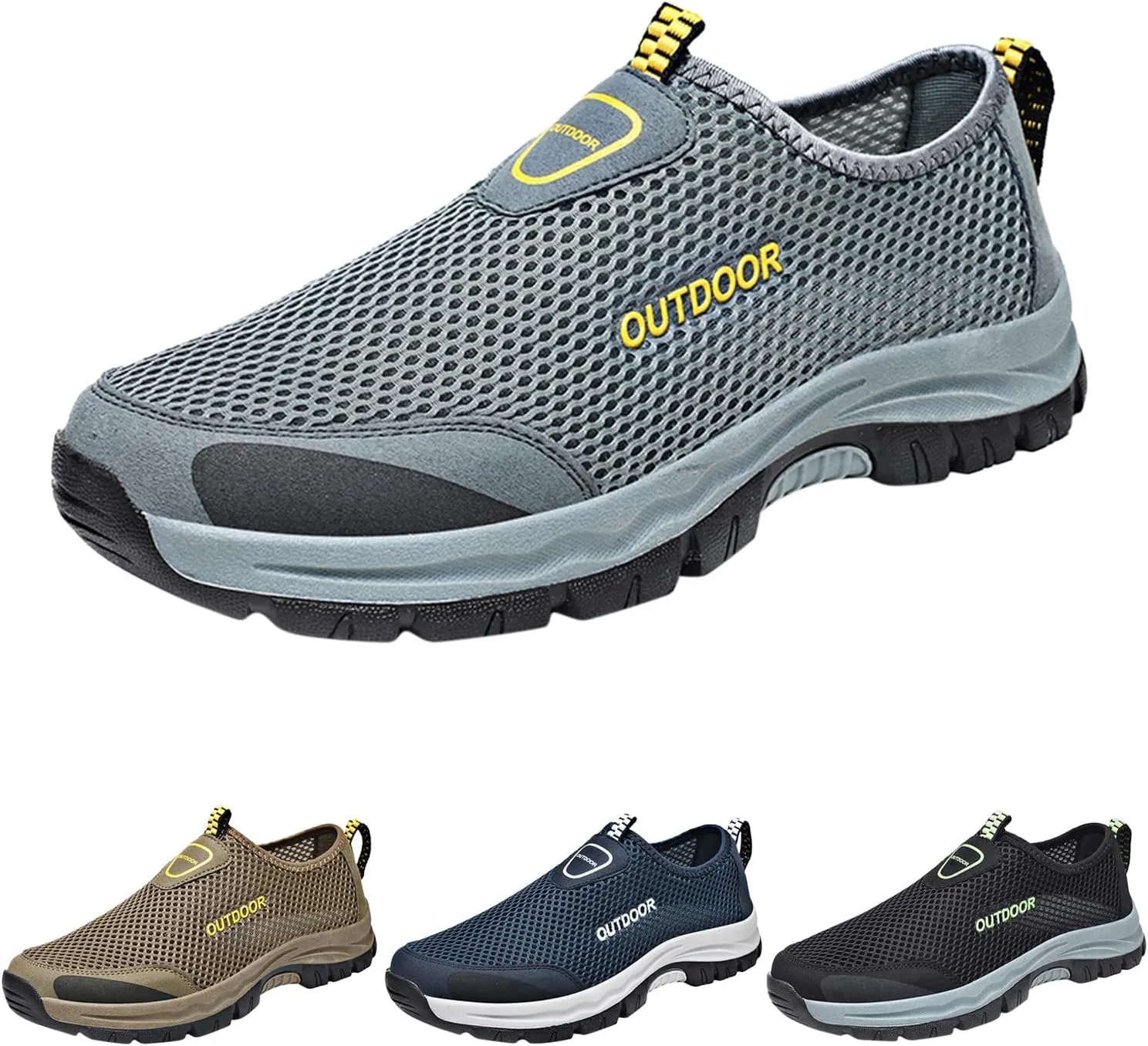 Fashion Sneaker Lace-Up Fashion Spring and Summer Men Sports Shoes Hiking Shoes Hollow Mesh Breathable Slip On