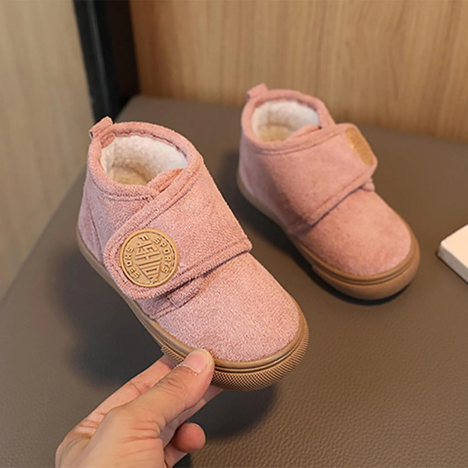 Fashion Winter Children Boots Boys and Girls Flat Bottoms Non Slip Solid Color Plush Warm Hook Loop Sugar Boots Toddler