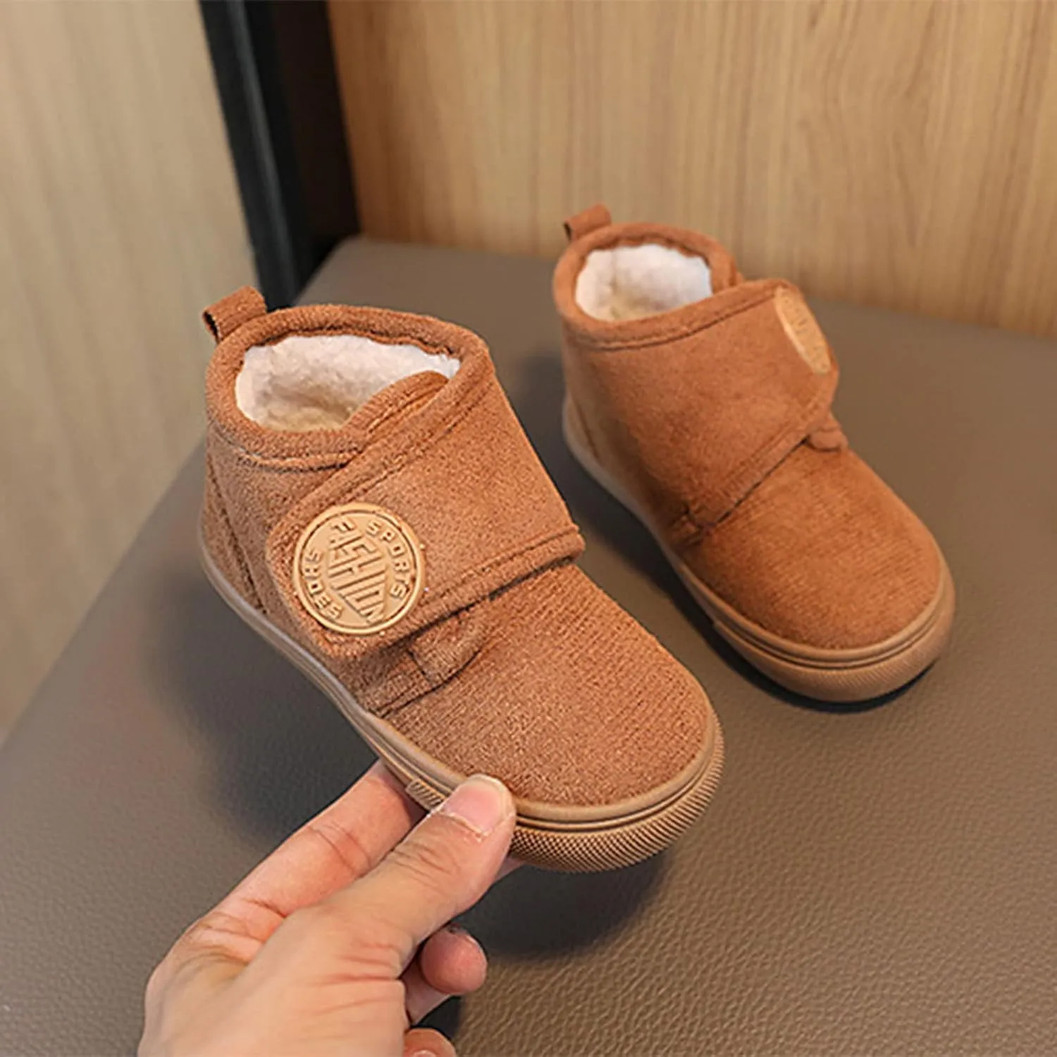 Fashion Winter Children Boots Boys and Girls Flat Bottoms Non Slip Solid Color Plush Warm Hook Loop Sugar Boots Toddler