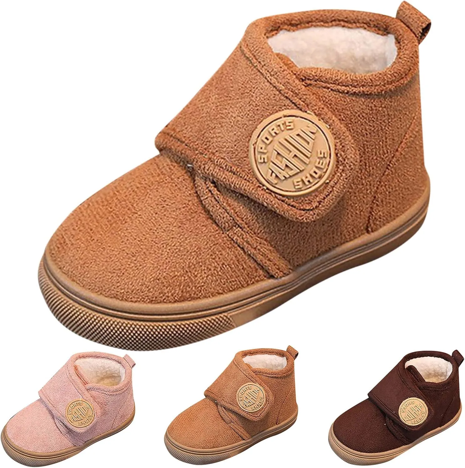Fashion Winter Children Boots Boys and Girls Flat Bottoms Non Slip Solid Color Plush Warm Hook Loop Sugar Boots Toddler