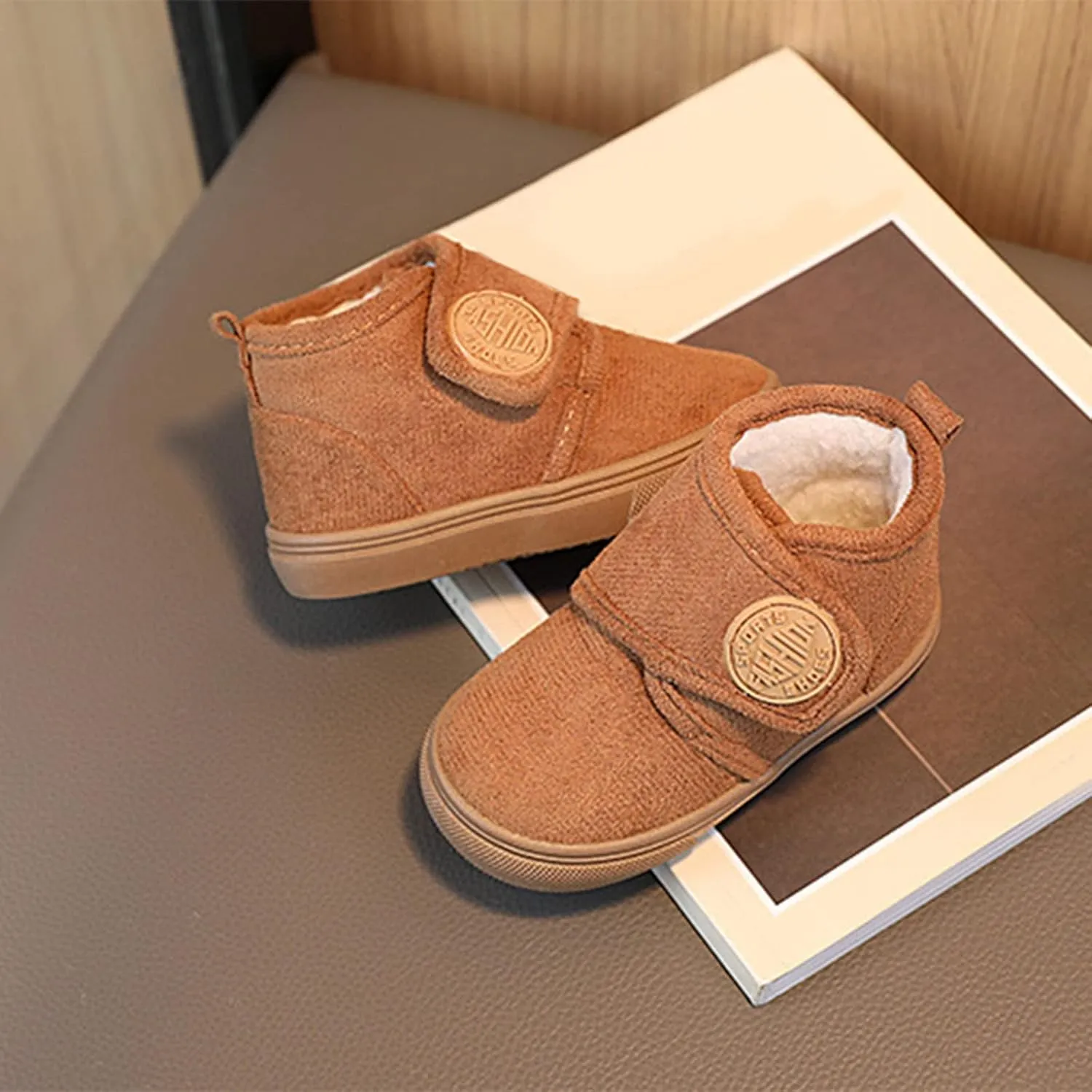 Fashion Winter Children Boots Boys and Girls Flat Bottoms Non Slip Solid Color Plush Warm Hook Loop Sugar Boots Toddler