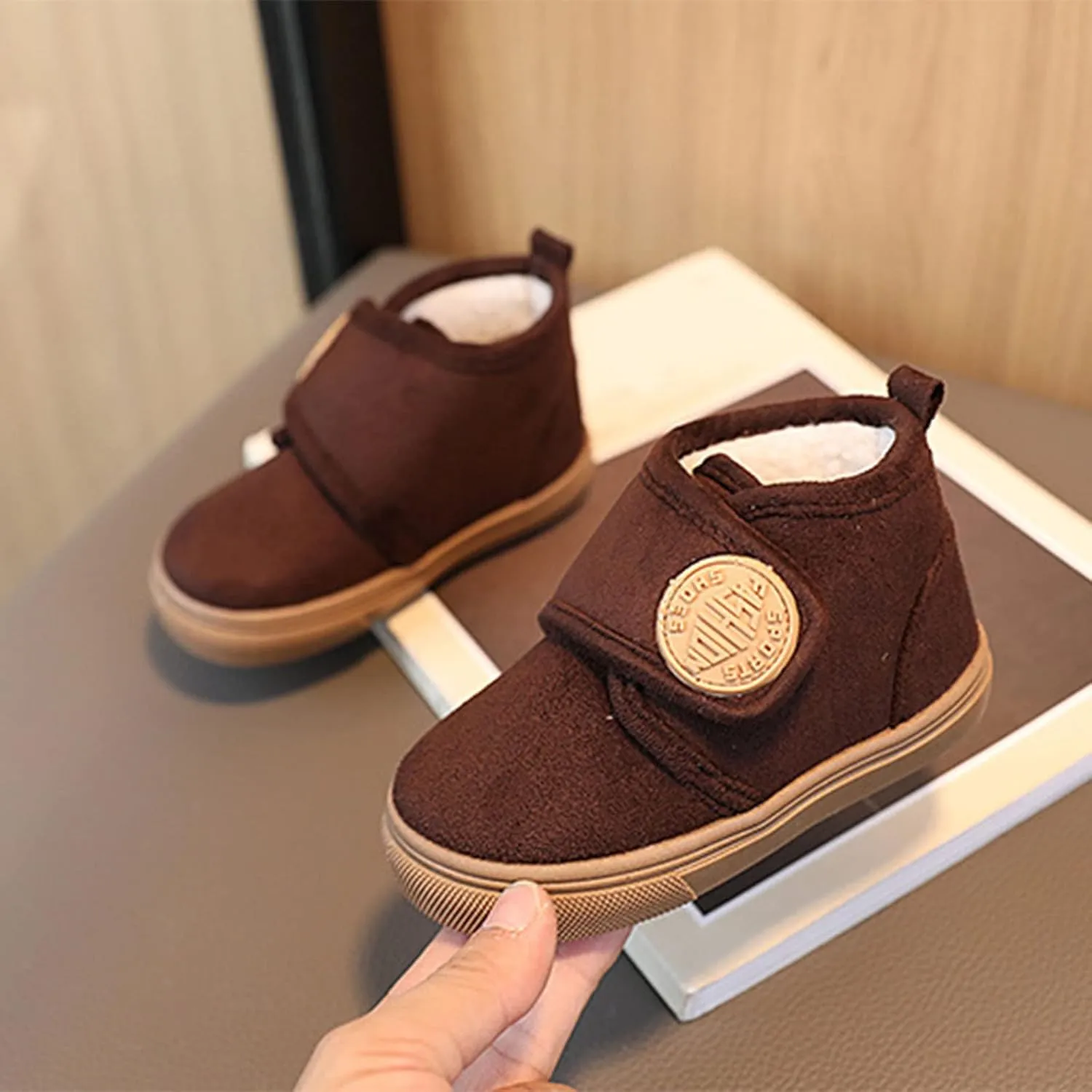 Fashion Winter Children Boots Boys and Girls Flat Bottoms Non Slip Solid Color Plush Warm Hook Loop Sugar Boots Toddler