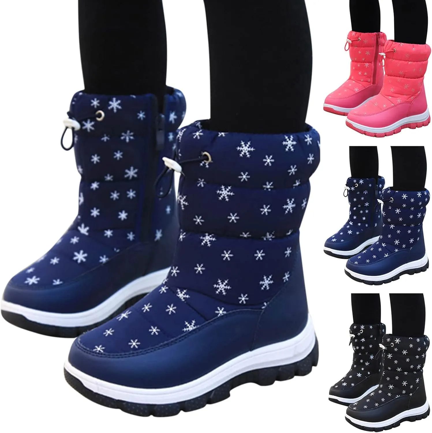 Fashion Winter Children Snow Boots for Boys and Girls Thick Soles Non Slip and Upper Mid Calf Boots Side Ski Boots