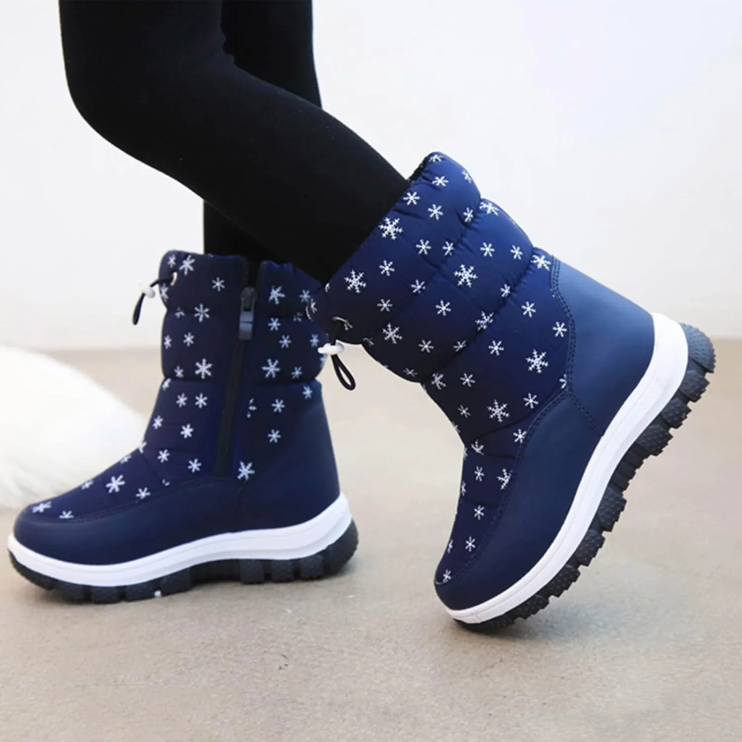 Fashion Winter Children Snow Boots for Boys and Girls Thick Soles Non Slip and Upper Mid Calf Boots Side Ski Boots