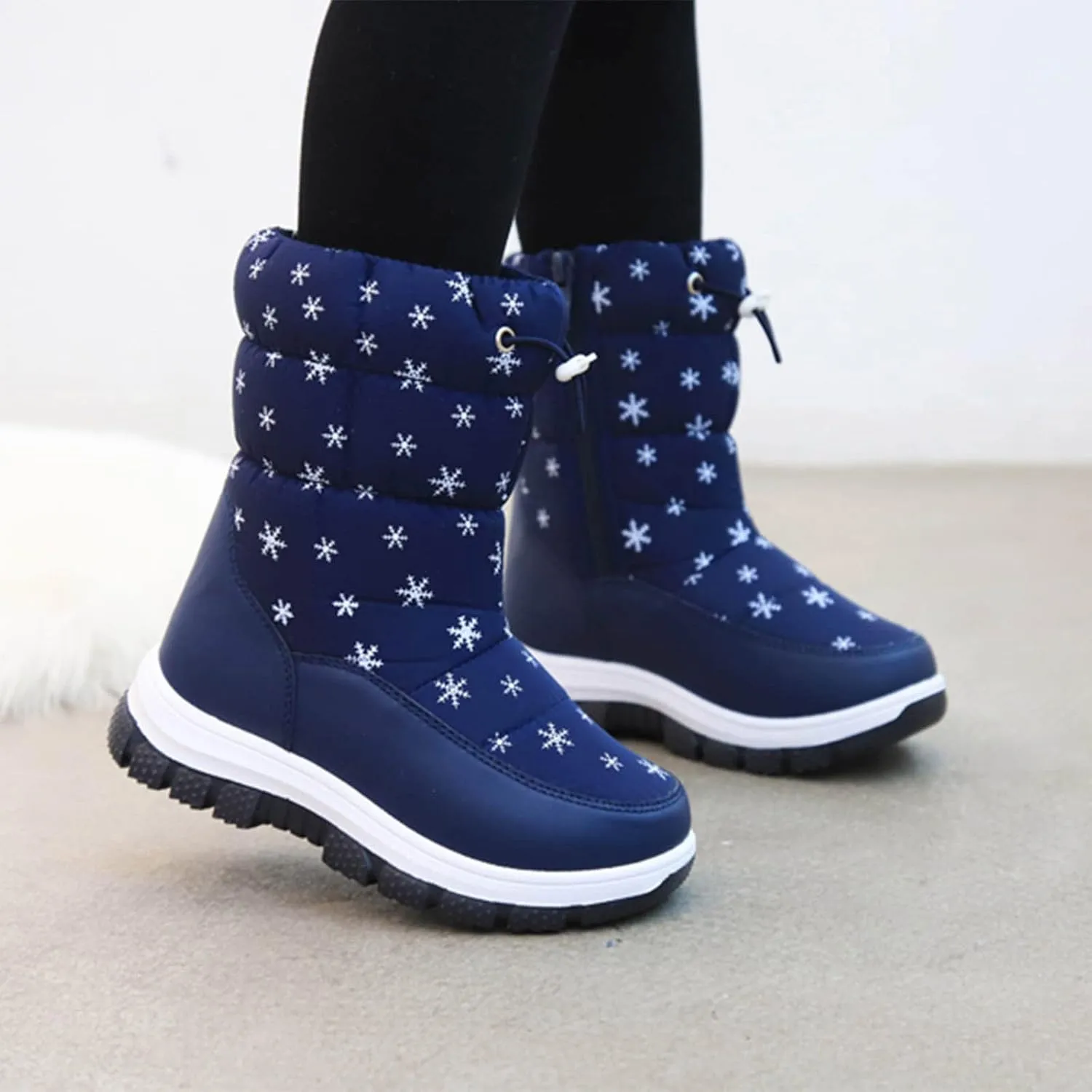 Fashion Winter Children Snow Boots for Boys and Girls Thick Soles Non Slip and Upper Mid Calf Boots Side Ski Boots