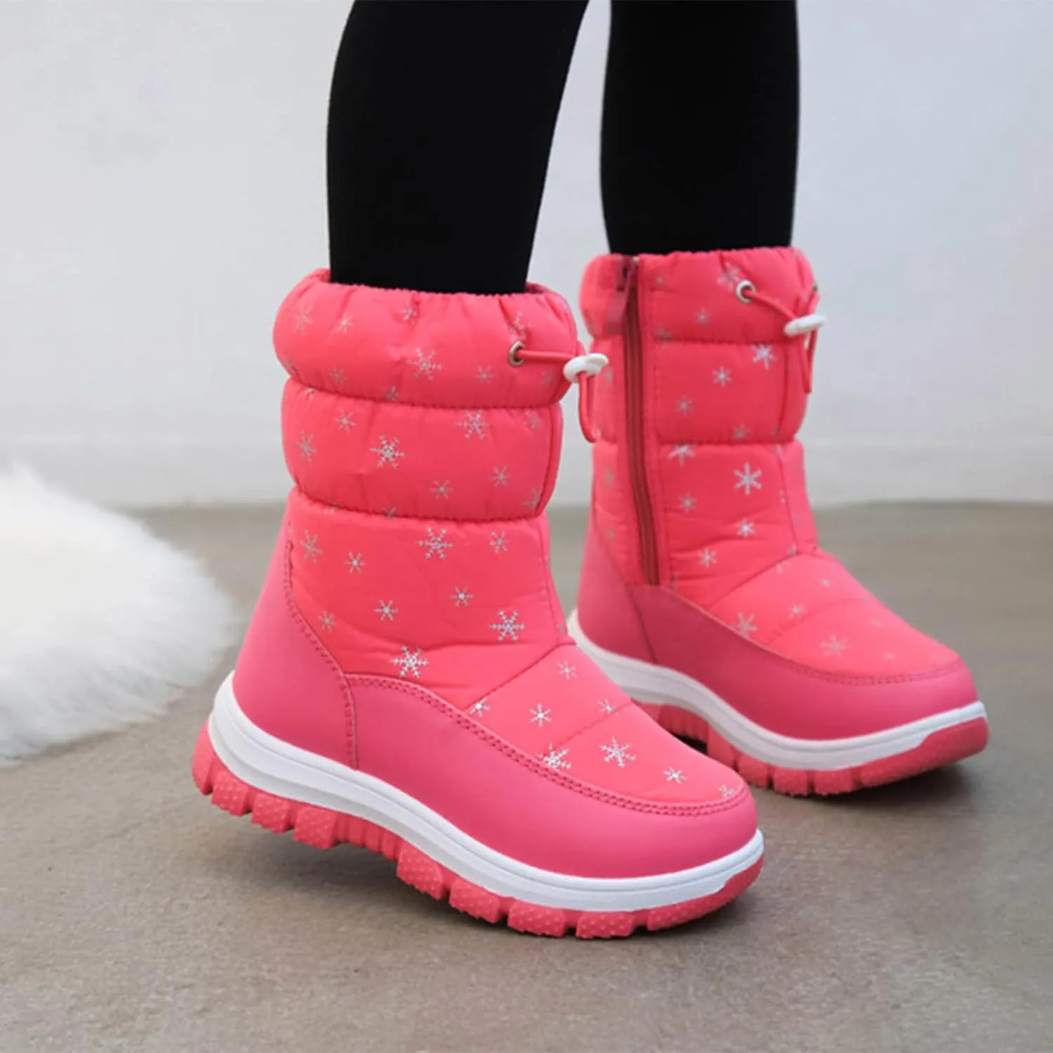 Fashion Winter Children Snow Boots for Boys and Girls Thick Soles Non Slip and Upper Mid Calf Boots Side Ski Boots