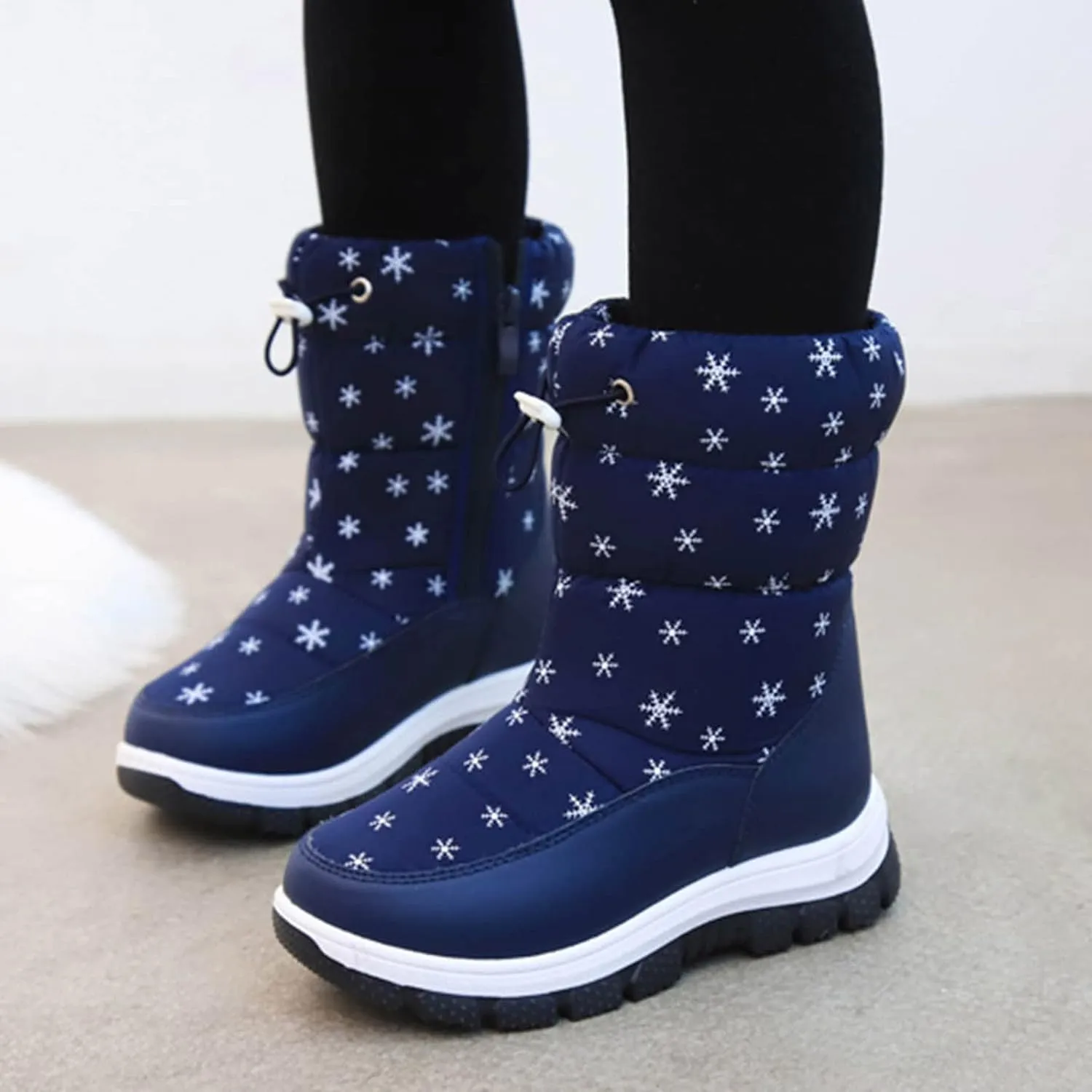 Fashion Winter Children Snow Boots for Boys and Girls Thick Soles Non Slip and Upper Mid Calf Boots Side Ski Boots
