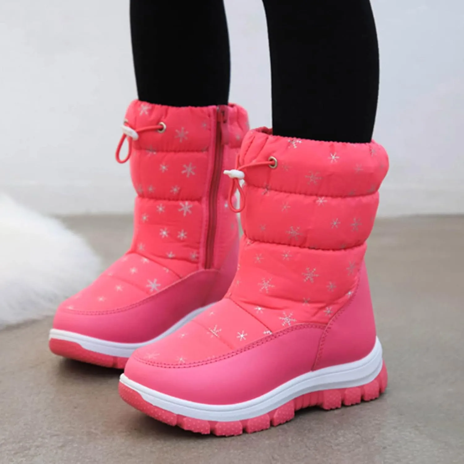 Fashion Winter Children Snow Boots for Boys and Girls Thick Soles Non Slip and Upper Mid Calf Boots Side Ski Boots