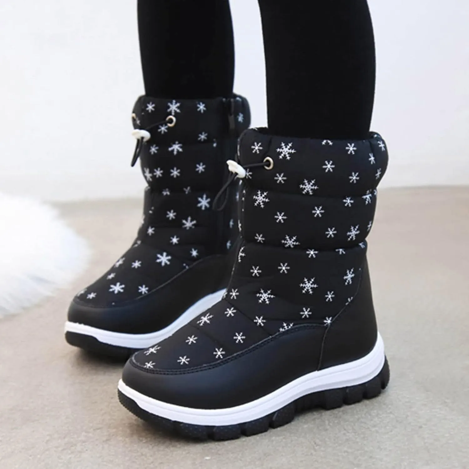 Fashion Winter Children Snow Boots for Boys and Girls Thick Soles Non Slip and Upper Mid Calf Boots Side Ski Boots