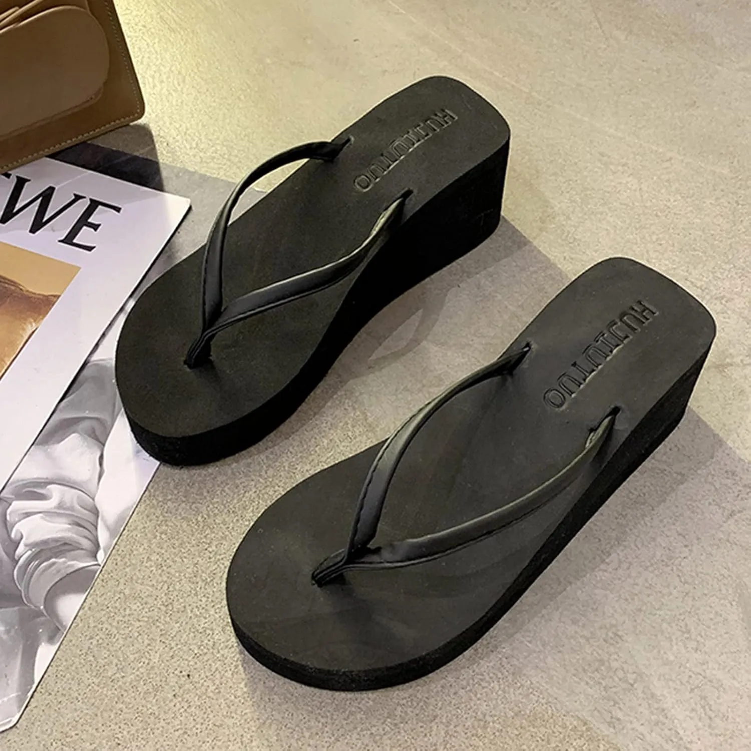 Flip Flops for Women Black Sandals for Women Dressy Casual Comfortable Thong Sandal with Arch Support