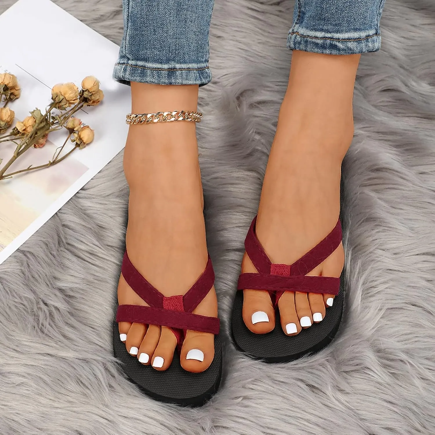 Flip Flops for Women Non Slip Yoga Foam Flip Flops Arch Support Thong Sandals Comfortable Beach Thong Slippers
