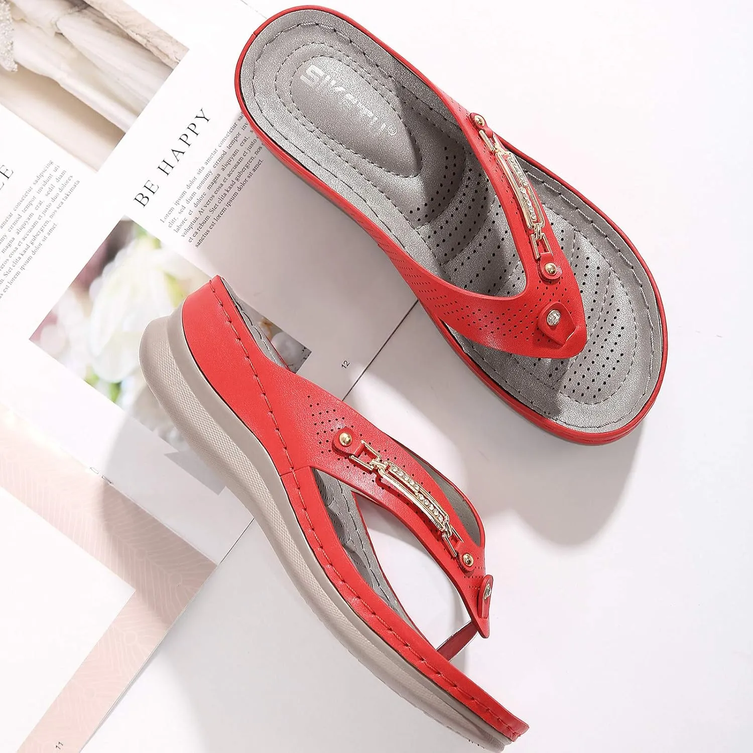 Flip Flops for Women with Arch Support Hollow Slippers Women Crystal Wedge Slip On Summers Vintage Shoes Flops Flip Out