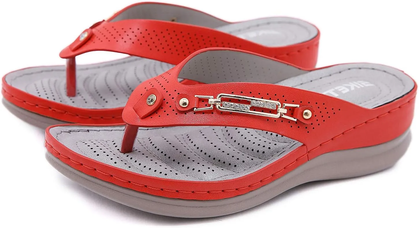 Flip Flops for Women with Arch Support Hollow Slippers Women Crystal Wedge Slip On Summers Vintage Shoes Flops Flip Out