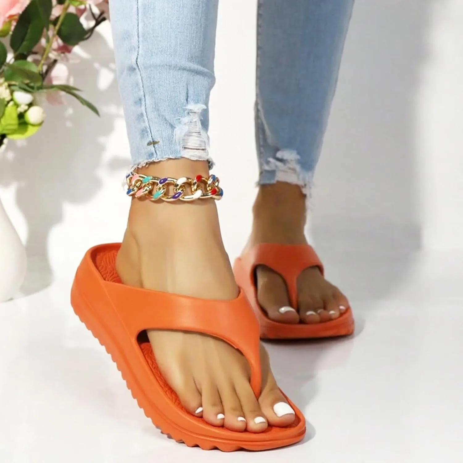 Flip Flops Sandals for Women Lazy Shoes Women's Orthotic Flip Flops With Arch Support Soft Thong Pillow Sandals