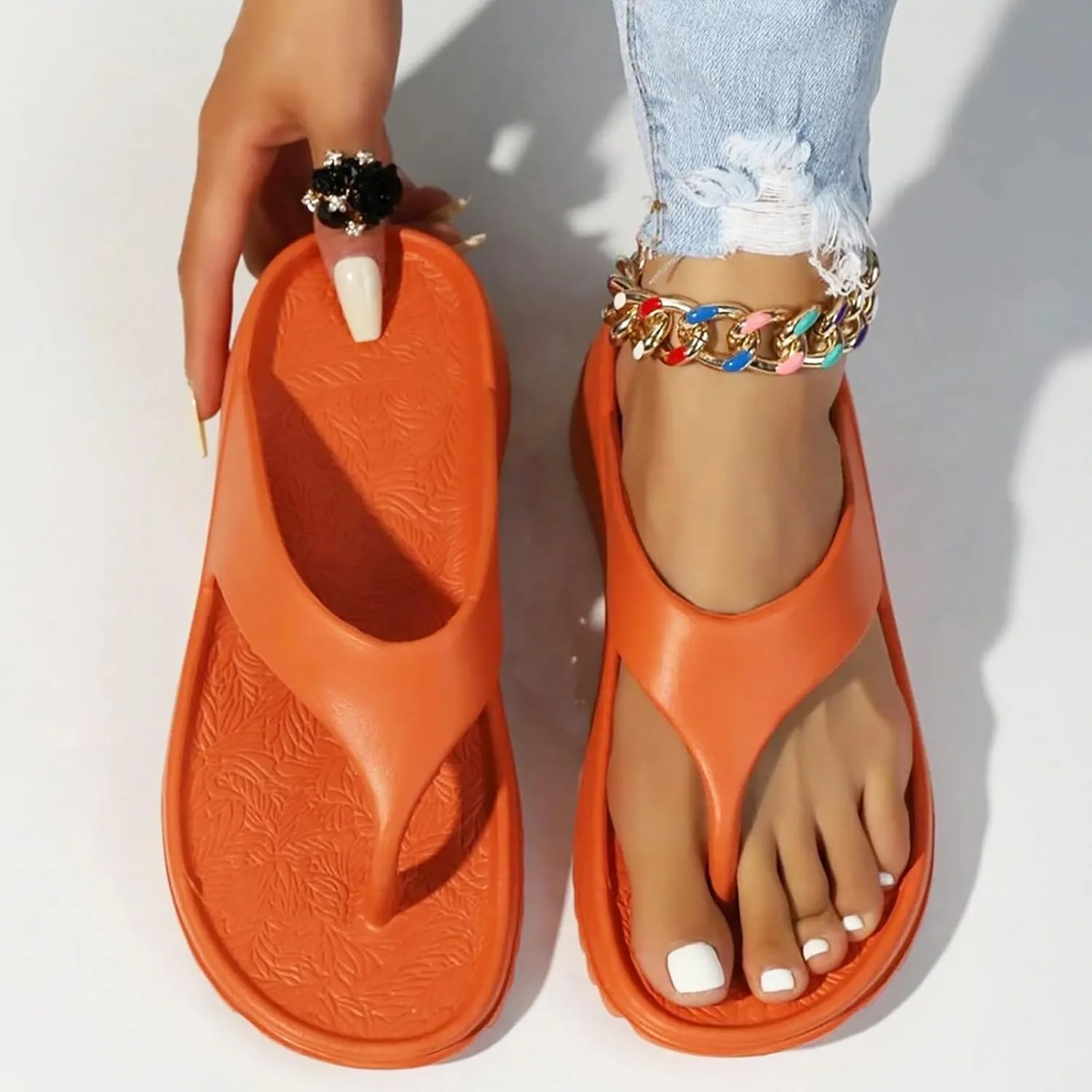 Flip Flops Sandals for Women Lazy Shoes Women's Orthotic Flip Flops With Arch Support Soft Thong Pillow Sandals