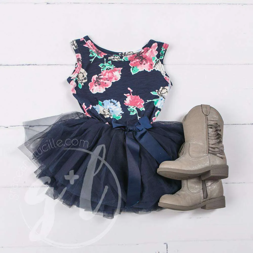 Flower Girl Dress Heart of Gold "FLOWER GIRL" Navy Floral Multi Sleeveless