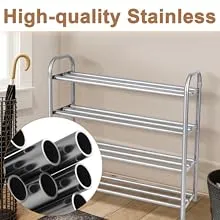 GEMITTO Shoe Rack Organizer for Closet Entryway, 4 Tiers Adjustable Heavy Duty Metal Shoe Storage Shelf, Large Enough for 20  Pairs of Shoes (23.6"~41.7"x8.9"x24.2")(Silver)