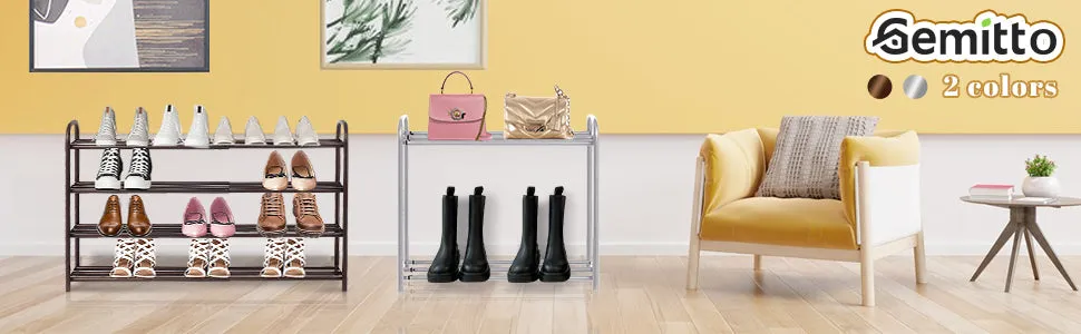GEMITTO Shoe Rack Organizer for Closet Entryway, 4 Tiers Adjustable Heavy Duty Metal Shoe Storage Shelf, Large Enough for 20  Pairs of Shoes (23.6"~41.7"x8.9"x24.2")(Silver)