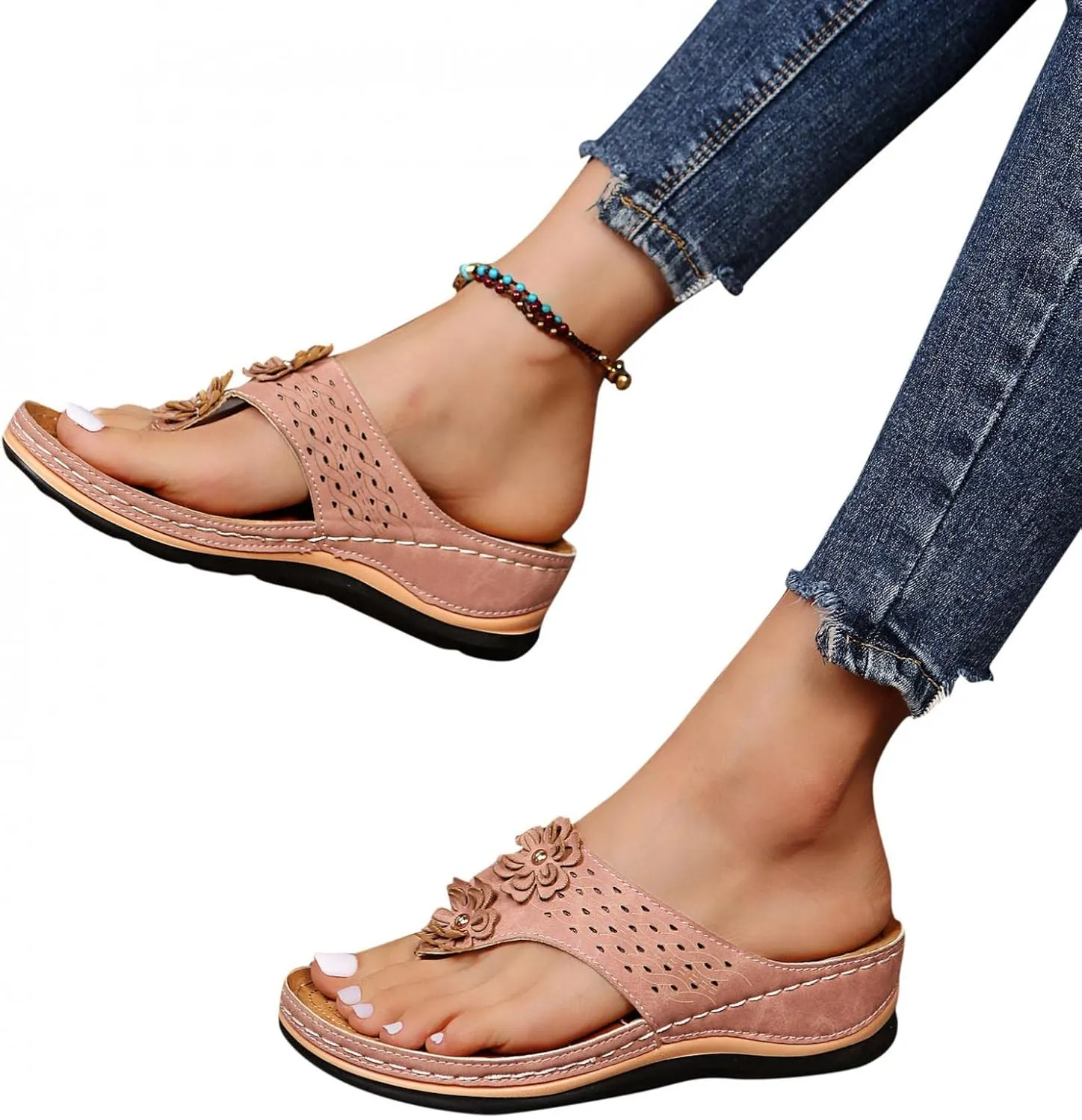 Gibobby Sandals for Women Wedge Sandals with Arch Support Summer Platform Bohemia Flip Flops Flat Shoes Casual Thong Sandals