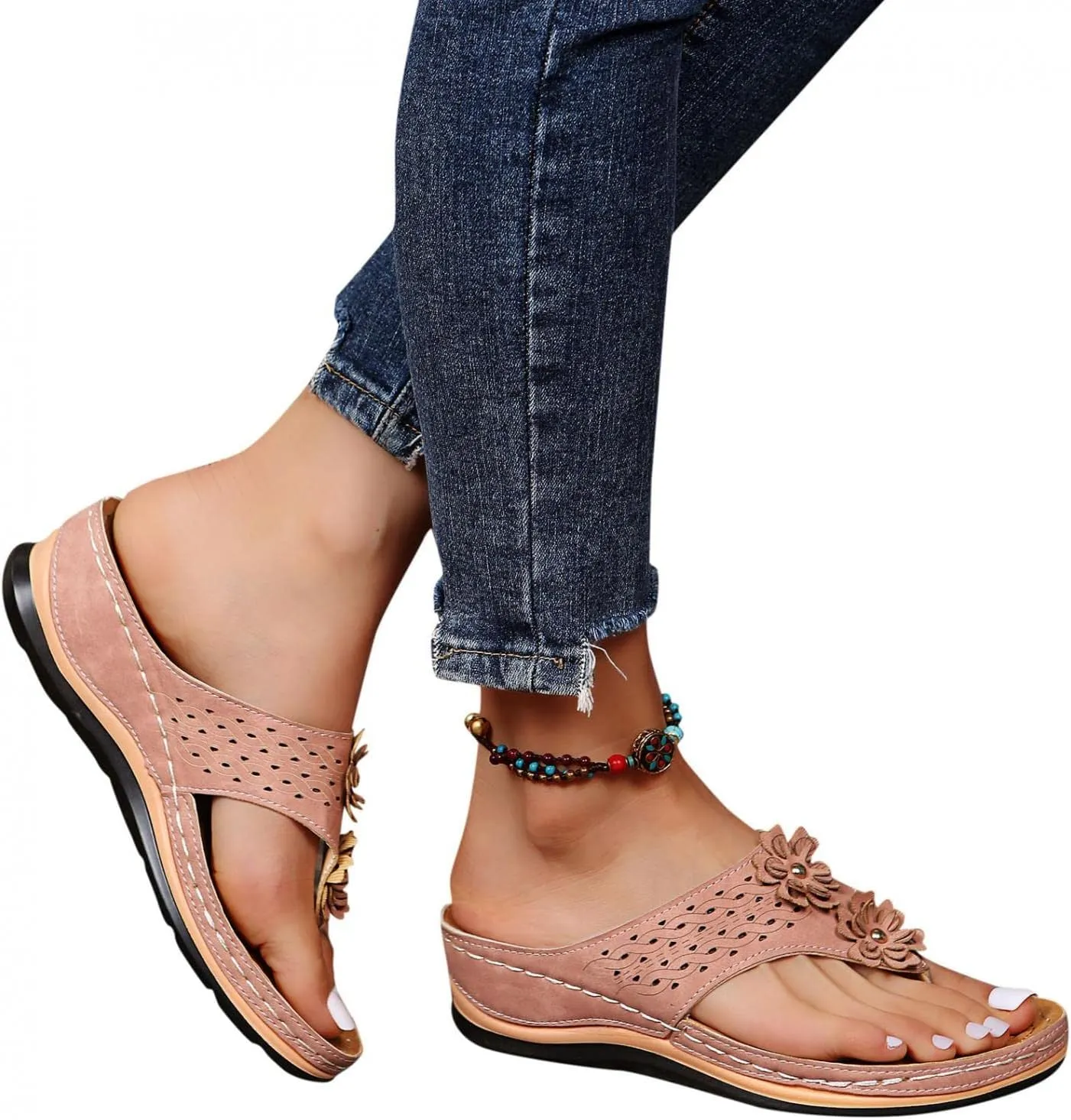 Gibobby Sandals for Women Wedge Sandals with Arch Support Summer Platform Bohemia Flip Flops Flat Shoes Casual Thong Sandals